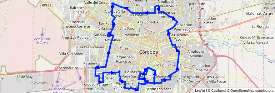 Mapa del recorrido 601 de la línea Circunvalacion en Municipio de Córdoba.