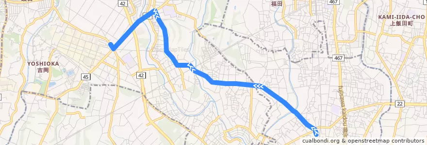 Mapa del recorrido 長37 大法寺経由 綾瀬車庫行 de la línea  en 神奈川県.