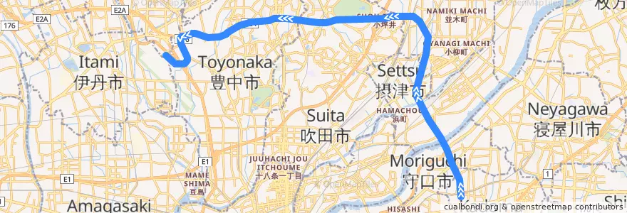 Mapa del recorrido 大阪モノレール本線 de la línea  en Prefectura de Osaka.