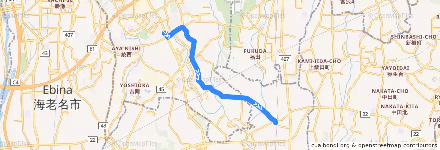 Mapa del recorrido 長22 綾瀬市役所→大法寺・落合→長後駅西口 de la línea  en Prefectura de Kanagawa.