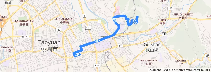 Mapa del recorrido 桃園公車 125 桃園-三聖宮 (往程) de la línea  en Taoyuan.