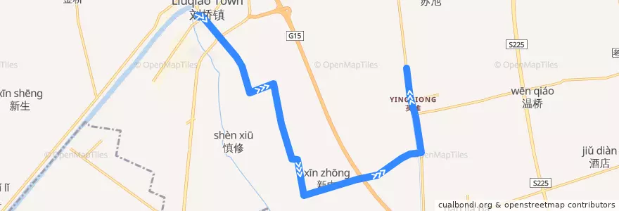 Mapa del recorrido 387路: 刘桥车站 => 万愿楼村村部 de la línea  en 刘桥镇.