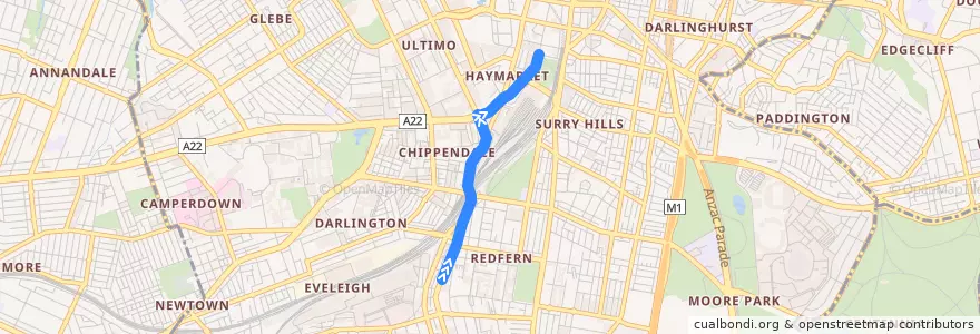 Mapa del recorrido N11 de la línea  en Council of the City of Sydney.