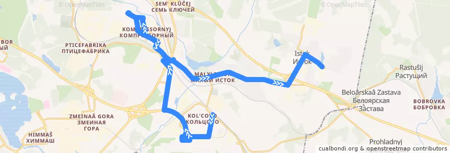 Mapa del recorrido Автобус 29. Станция «Кольцово» - Поселок Исток de la línea  en городской округ Екатеринбург.