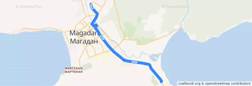 Mapa del recorrido Автобус №3 (Детская поликлиника №4 - Асфальто-бетонный завод) de la línea  en городской округ Магадан.