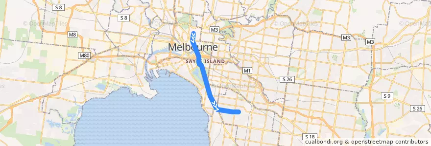 Mapa del recorrido Tram 67d: Melbourne University => Glenhuntly Depot de la línea  en ولاية فيكتوريا.