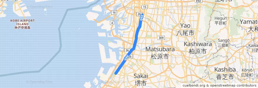 Mapa del recorrido 阪堺線 de la línea  en 大阪府.