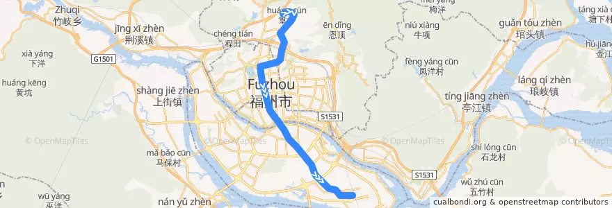 Mapa del recorrido 福州轨道交通一号线 de la línea  en Fuzhou.
