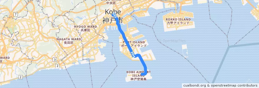 Mapa del recorrido ポートライナー de la línea  en Chuo Ward.