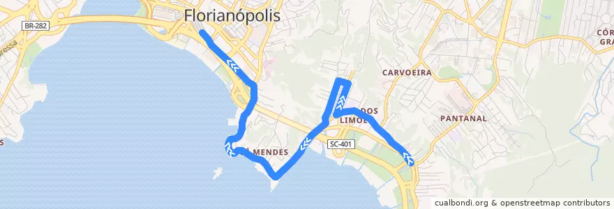 Mapa del recorrido Ônibus 162: Saco dos Limões, Saco dos Limões => TICEN de la línea  en Florianópolis.