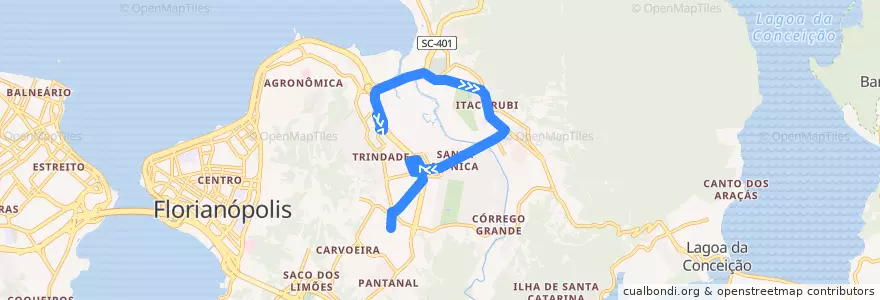 Mapa del recorrido Ônibus 177: Santa Mônica, TITRI => UFSC de la línea  en Florianópolis.