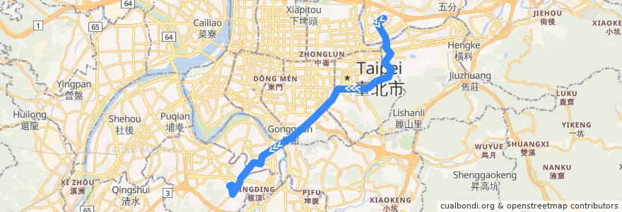 Mapa del recorrido 臺北市 207 內湖-南勢角 (往南勢角) de la línea  en Neu-Taipeh.