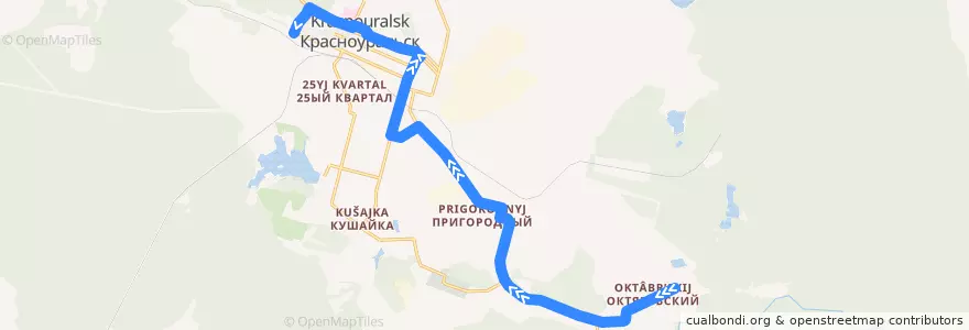Mapa del recorrido 01-Октябрьский-Устинова de la línea  en городской округ Красноуральск.