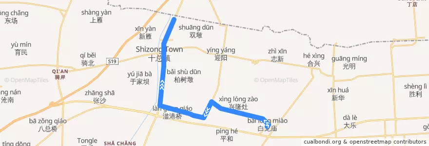 Mapa del recorrido 351路: 五甲镇 => 通如桥 de la línea  en 通州区.