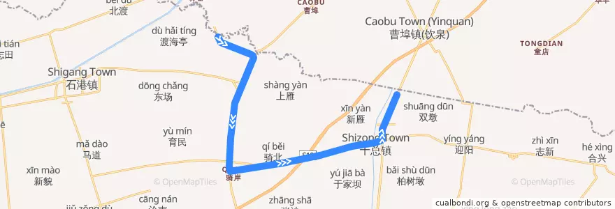 Mapa del recorrido 352路: 渡海亭村 => 通如桥 de la línea  en 十总镇.