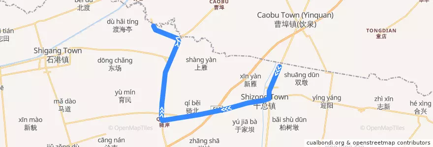 Mapa del recorrido 352路: 通如桥 => 渡海亭村 de la línea  en 十总镇.