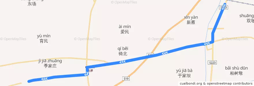Mapa del recorrido 353路: 通如桥 => 骑岸粮库 de la línea  en 十总镇.