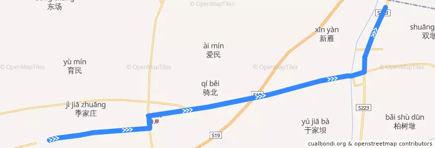 Mapa del recorrido 353路: 骑岸粮库 => 通如桥 de la línea  en 十总镇.