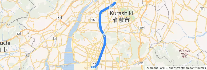 Mapa del recorrido 水島臨海鉄道水島本線 de la línea  en 倉敷市.
