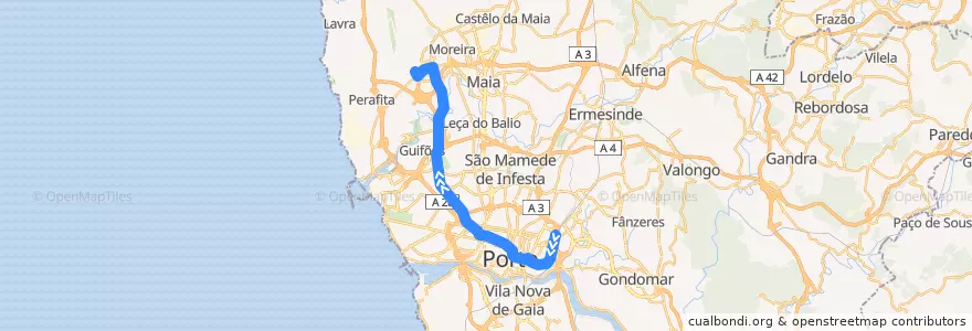 Mapa del recorrido Linha E: Estádio do Dragão => Aeroporto de la línea  en Área Metropolitana do Porto.