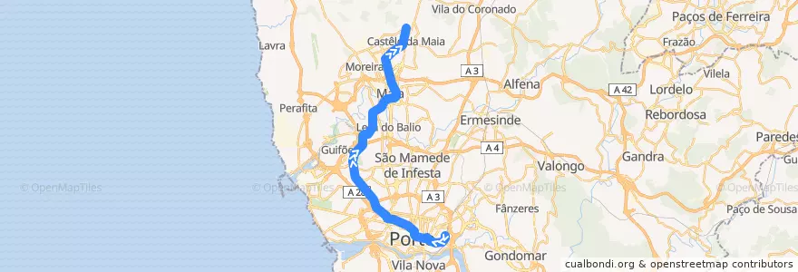 Mapa del recorrido Linha C: Campanhã => ISMAI de la línea  en Área Metropolitana do Porto.