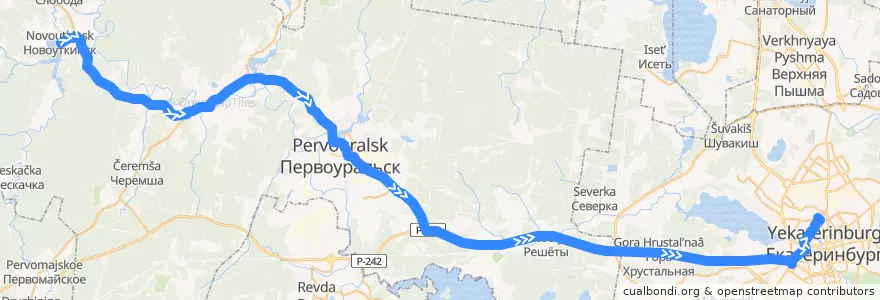 Mapa del recorrido Автобус 513. Новоуткинск – Екатеринбург de la línea  en أوبلاست سفردلوفسك.