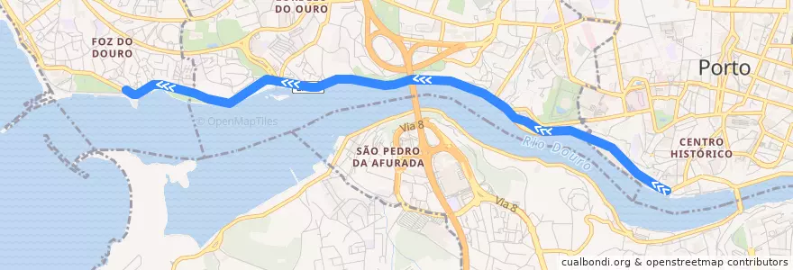 Mapa del recorrido Tram 1: Infante => Passeio Alegre de la línea  en بورتو.