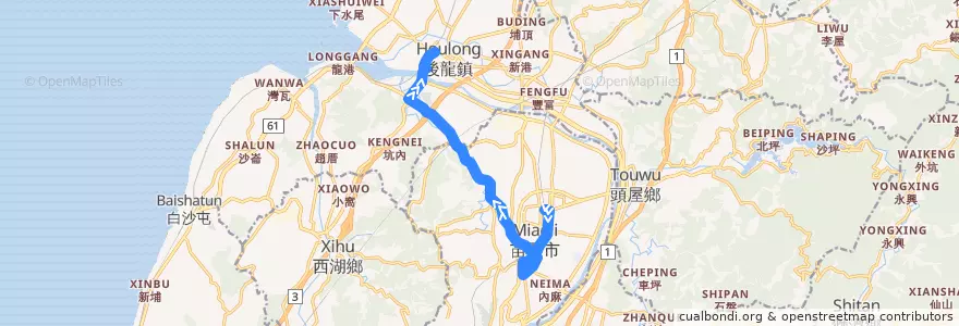 Mapa del recorrido 5669 苗栗－後龍(經十班坑) (往後龍) de la línea  en 苗栗縣.