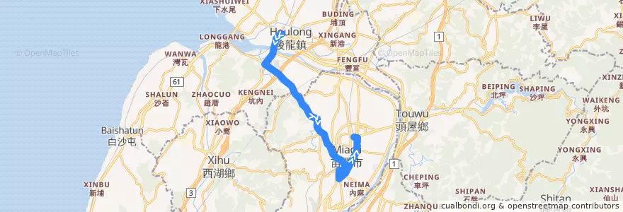Mapa del recorrido 5669 苗栗－後龍(經十班坑) (往苗栗) de la línea  en 苗栗縣.