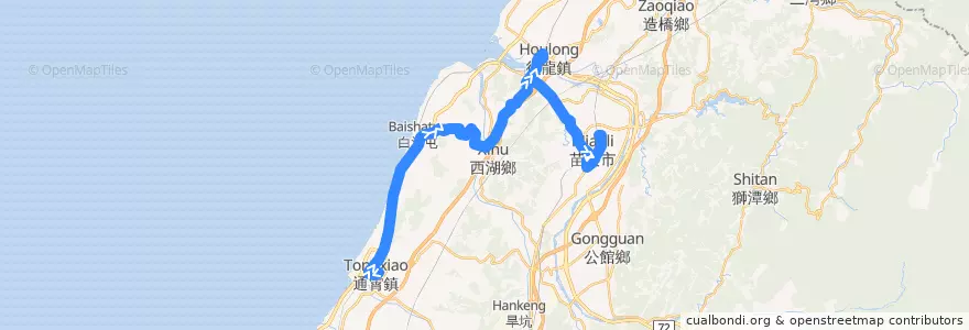 Mapa del recorrido 5668 苗栗－通霄鎮公所(經後龍) (往苗栗) de la línea  en 苗栗縣.