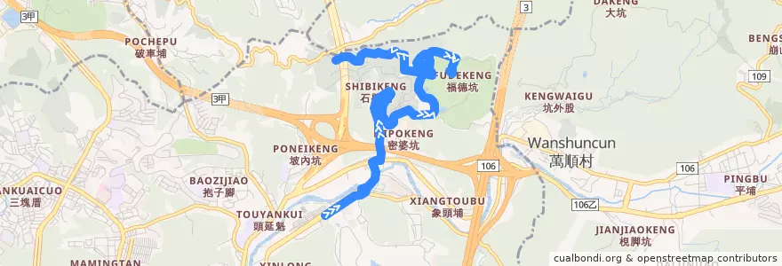 Mapa del recorrido 臺北市 112 捷運動物園站-富德靈骨塔 (往富德靈骨塔) de la línea  en 文山區.