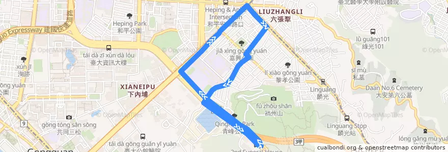 Mapa del recorrido 臺北市 S32 懷恩專車 de la línea  en 大安區.