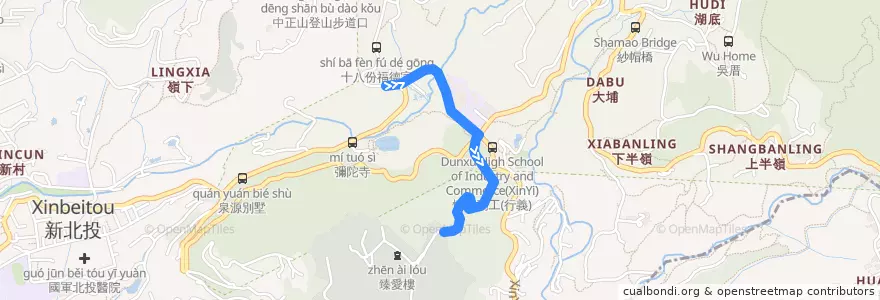 Mapa del recorrido 臺北市 掃墓公車陽明山線 (往惇敘商工) de la línea  en 北投區.