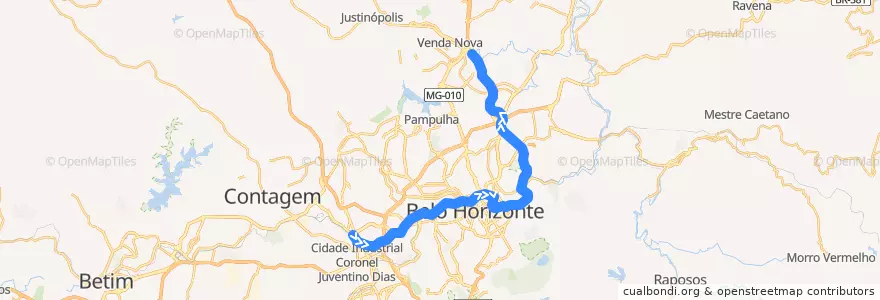 Mapa del recorrido Linha 1 - Azul: Eldorado → Vilarinho de la línea  en Belo Horizonte.