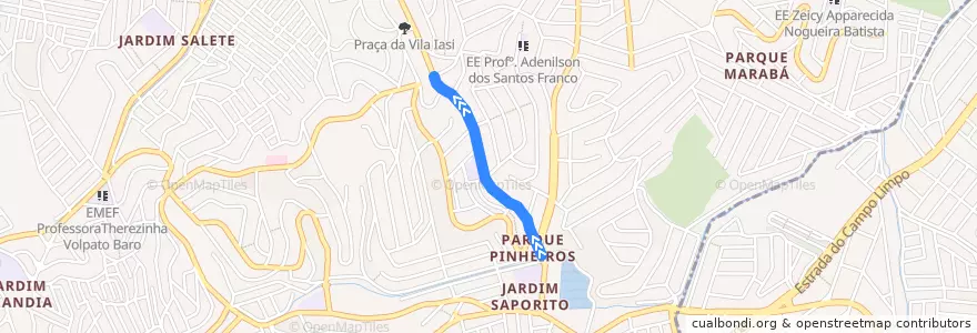 Mapa del recorrido JD. LEME / CENTRO de la línea  en Taboão da Serra.