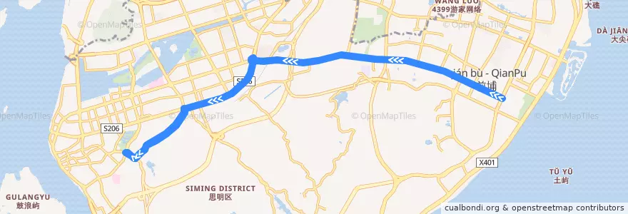 Mapa del recorrido bus 19a de la línea  en 쓰밍구.