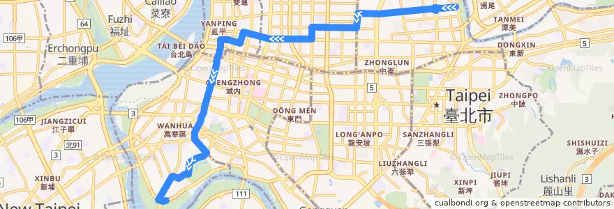 Mapa del recorrido 臺北市 12 東園-民生社區(返程) de la línea  en تایپه.