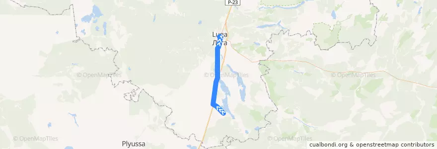 Mapa del recorrido Автобус № 130А: Володарское => Луга de la línea  en Rajon Luga.