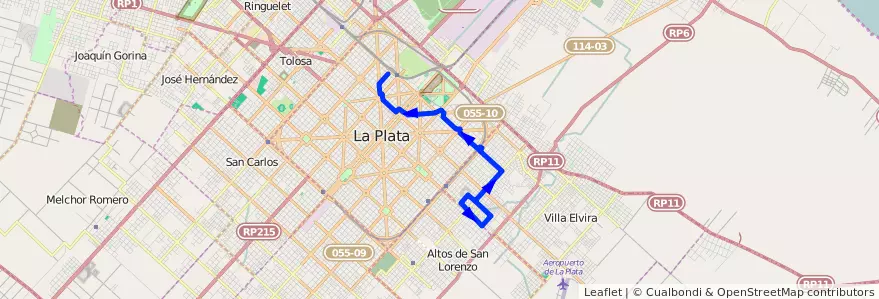 Mapa del recorrido 61 de la línea Este en Partido de La Plata.