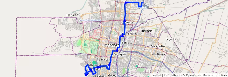 Mapa del recorrido 61 - Mathus Hoyos - Vandor (Bajada) de la línea G06 en Mendoza.