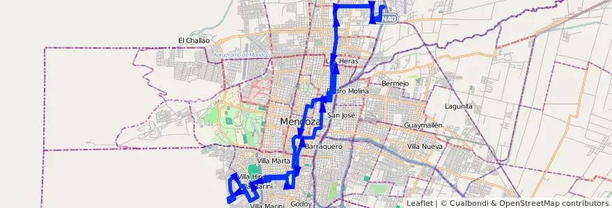 Mapa del recorrido 61 - Mathus Hoyos - Vandor de la línea G06 en Мендоса.