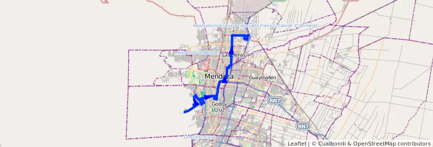 Mapa del recorrido 61 - Mathus Hoyos - Vandor - Sol y Sierra (Bajada) de la línea G06 en メンドーサ州.