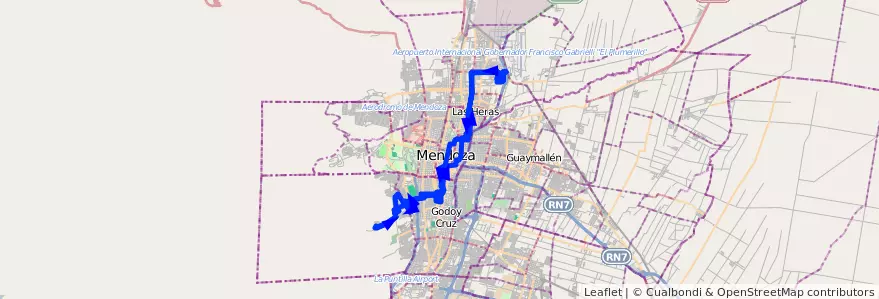 Mapa del recorrido 61 - Mathus Hoyos - Vandor - Sol y Sierra de la línea G06 en Mendoza.