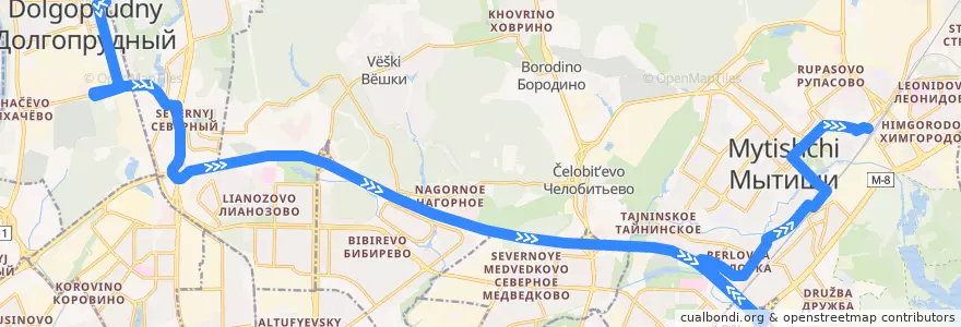 Mapa del recorrido Автобус 24: Долгопрудный => Мытищи de la línea  en Centraal Federaal District.