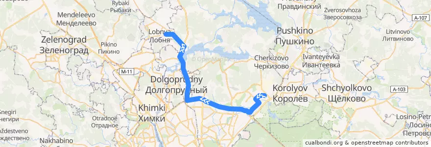 Mapa del recorrido Автобус 25: Мытищи => Лобня de la línea  en Oblast Moskou.
