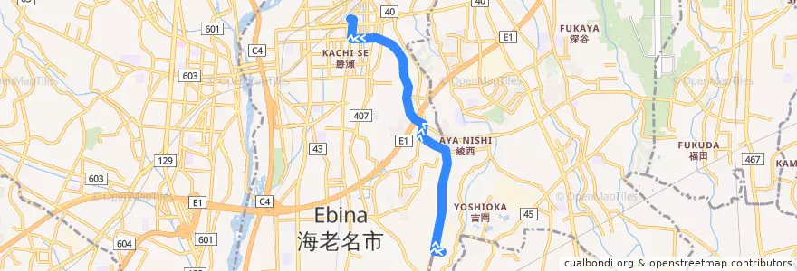 Mapa del recorrido 綾22 海老名駅行 de la línea  en 가나가와현.