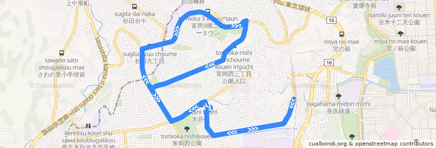 Mapa del recorrido 京急バス 富6 富岡西循環 de la línea  en Kanazawa Ward.