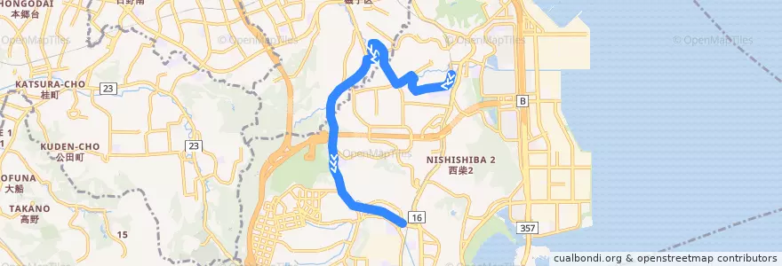 Mapa del recorrido 京急バス 富3 京急富岡駅〜金沢文庫駅西口 de la línea  en 金沢区.