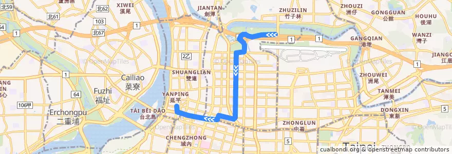 Mapa del recorrido 臺北市 市民小巴9 大佳河濱公園-中興醫院 (往中興醫院) de la línea  en 中山區.