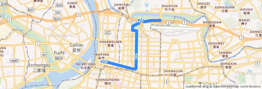 Mapa del recorrido 臺北市 市民小巴9 大佳河濱公園-中興醫院 (往大佳河濱公園) de la línea  en Zhongshan District.